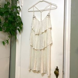 Boho Layered, Beaded Cream Dress